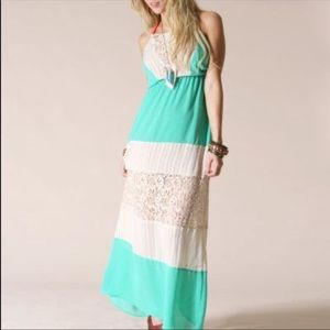 Flying Tomato Teal and Cream Maxi Dress